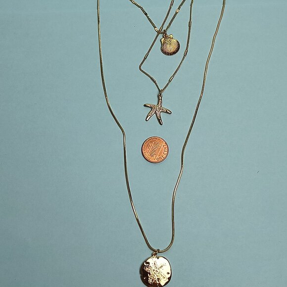 Tommy Bahama Shellman Triple Layered Necklace Gold Tone TRENDY TRIPLE-LA… - Picture 6 of 13